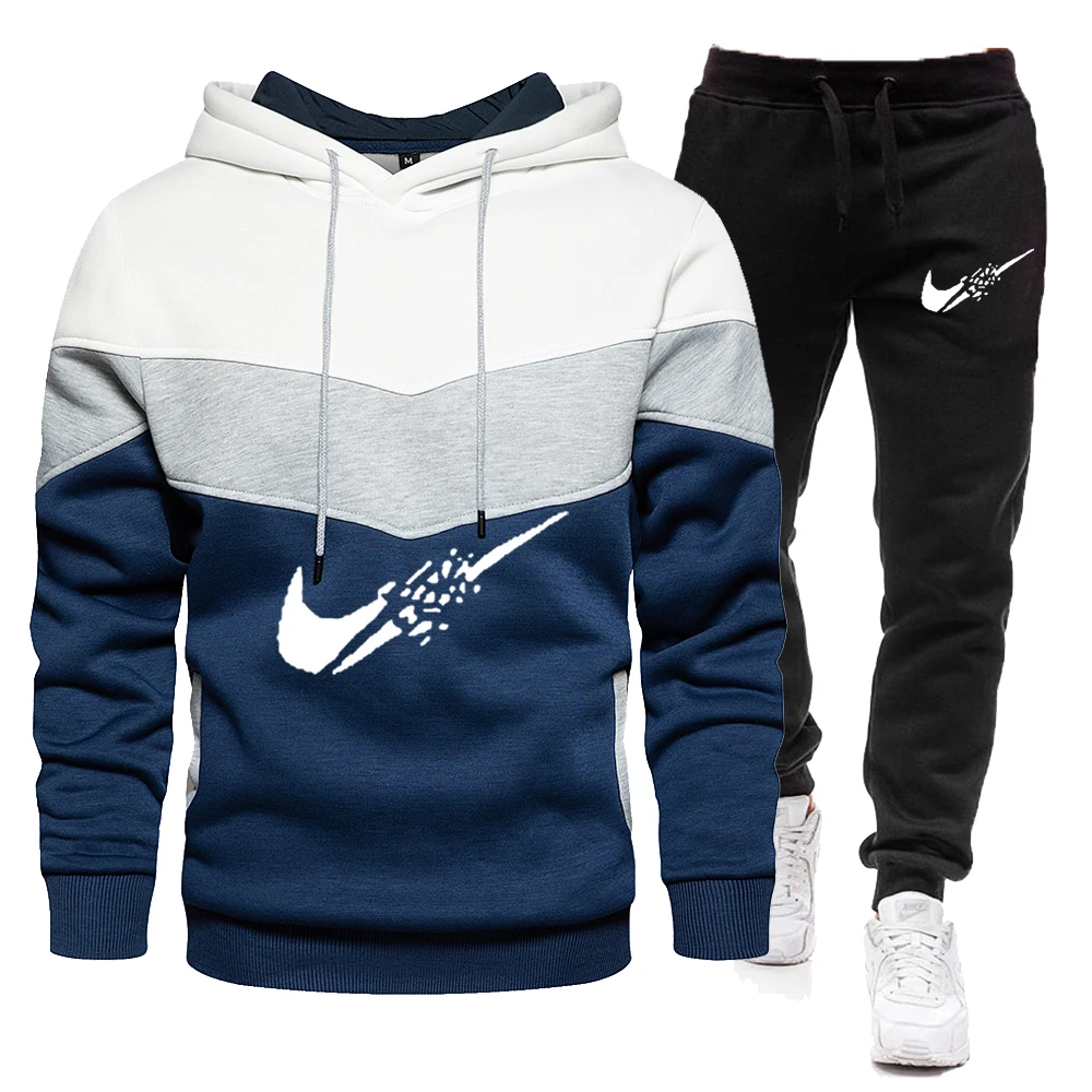 

Спортивный костюм мужской однотонный, тонкая флисовая толстовка с капюшоном и брюки, одежда на весну и осень