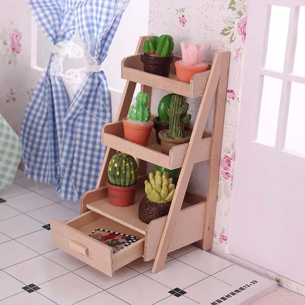 1:12 Scale Dollhouse Miniatures Furniture Teatable Wood Stool Flower Rack Dolls Accessories Photography Props Scenery Model Toy 3
