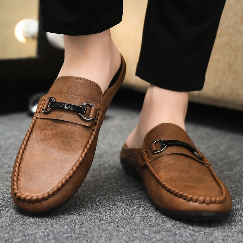 Plus Size 45 46 Offene, lässige Halbschuhe für Herren, Pantoletten, Loafer, Hausschuhe, geschlossene Zehenpartie, Sandalen zum Hineinschlüpfen_voghion.com