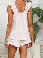 Women s Summer Lounge Set Ruffle Off-Shoulder Crop Top Elastic Waist Shorts Pajama Set with Bow Detail - Image 2