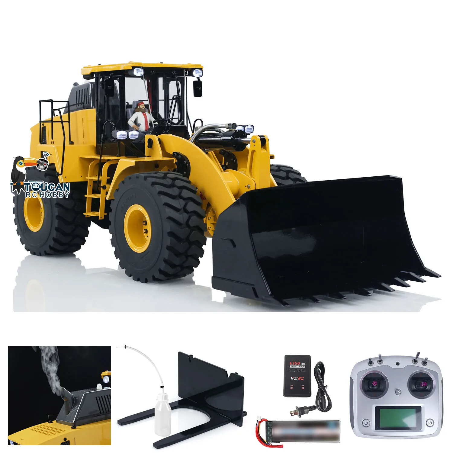 Upgraded 1/14 XDRC WA470 RC Hydraulic Loader Metal TOUCAN Radio Control Construction Vehicle Smoking Sounds Lights Toys THZH1781 2
