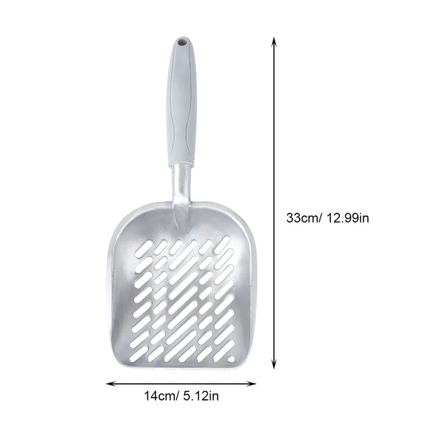 Cat Litter Scoop Grey Heavy Duty Metal Long Handle Pet Scooper High Efficiency Sifting Shovel Comfortable Hold No Rust 6