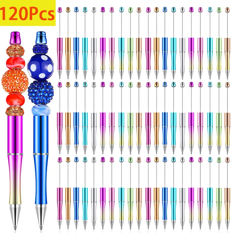 

120Pcs Plastic Beadable Pen Bead Pen Ink Ballpoint Pens DIY Pens for DIY Making Gift Office Supplies