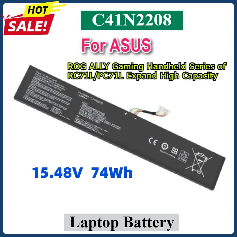 15.48V C41N2208 Laptop Battery for ASUS ROG ALLY Gaming Handheld Series of RC71L/PC71L Expand High Capacity of 74Wh Mod Upgrade