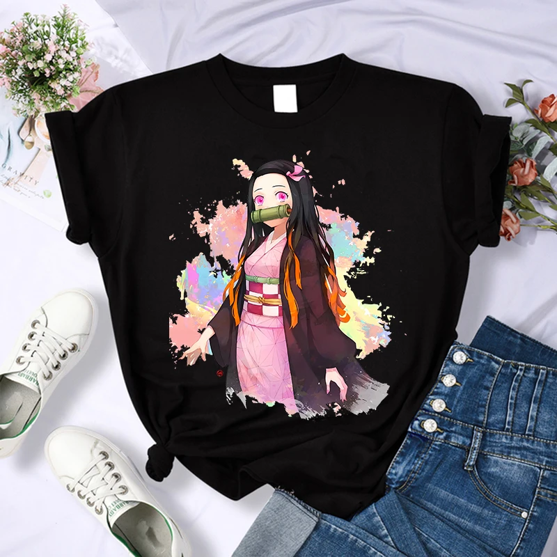 Graphic Japanese Anime Demon Slayer T Shirt Donna Kimetsu No Yaiba Nezuko Tshirt Tanjirou Kamado Tee Shirt T-Shirt Femminile Manga