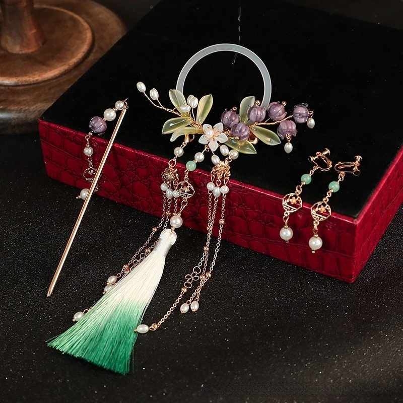 

New Chinese Style back hairsticks tiara Hairpin Bridal Glazed Tassel Wedding Hair Jewelry