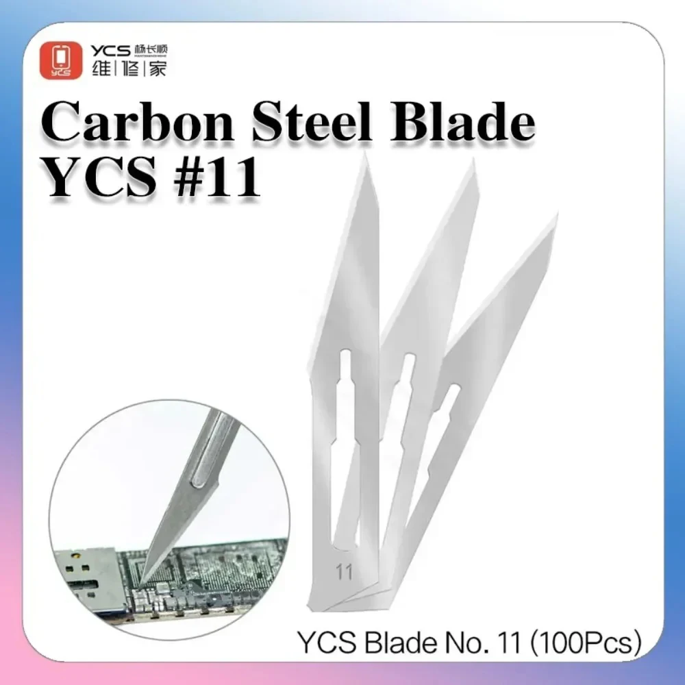 YCS 100Pcs Carving Knife Blades Stainless Steel #11 for Mobile Phones Repair Engraving Metal Wood Craft Blades Hand Tools Set