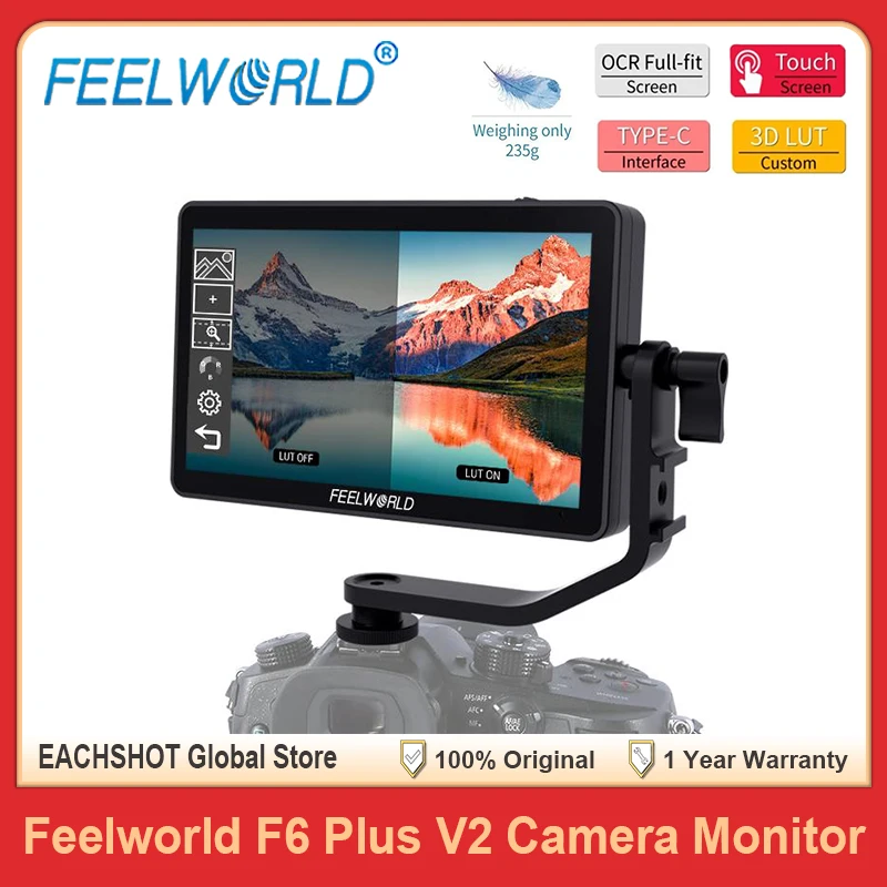 DSLR Field Monitor FEELWORLD F6 PLUS V2 6 Inch 3D LUT Touch Screen DSLR Camera Field Monitor IPS FHD 1920x1080 Video Focus Assist with Tilt Arm