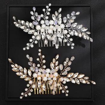 Fashion Hair Comb Earring Set for Wedding Headdress Rhinestone Party Pearl Bridal Hair Pieces Handmade Crystal Bride Headwear