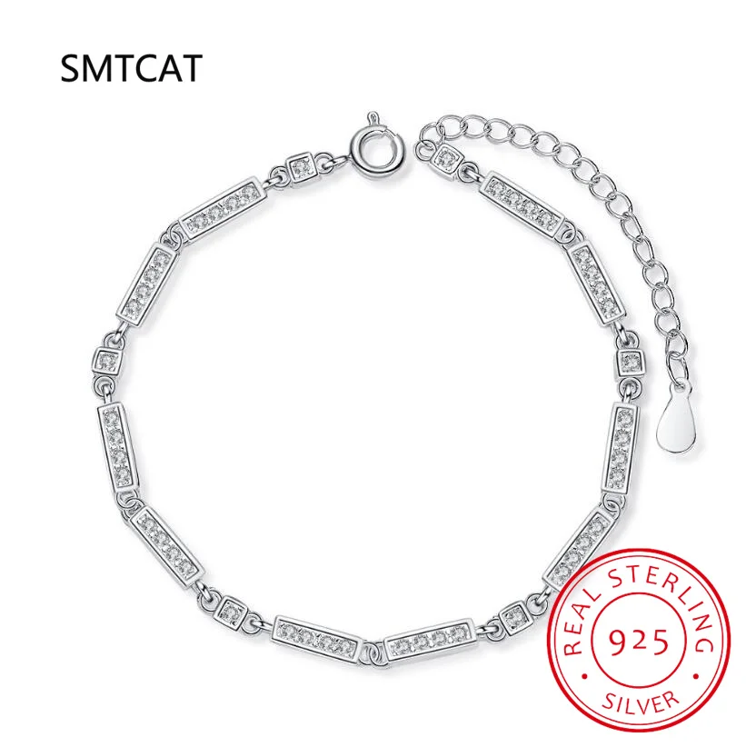 女性用スターリングシルバーとジルコンのブレスレット,ペンダント