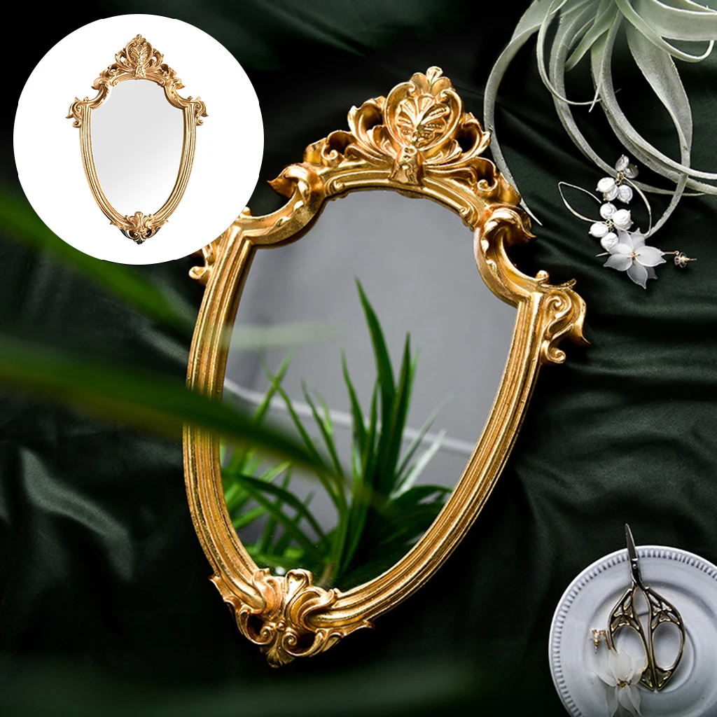 Vintage Makeup Mirror Gold Frame Mirror Decorative Wall Hanging Mirror Small Nordic Retro Decoration Mirror Makeup Wedding Gift