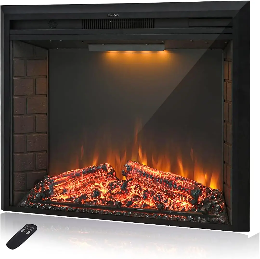 36'' Electric Fireplace Insert Retro Recessed Fireplace Heater with Fire Cracking Sound Remote Control & Timer 750/1500W Black