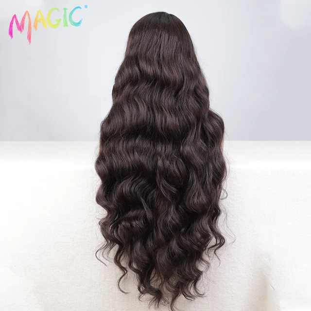 Magic Synthetic Lace Front Wig Long Wavy 36 Inch Cosplay Body Wavy Side Part Lace Wig For Women Lace Front Wig Ombre Blonde  Wig 5