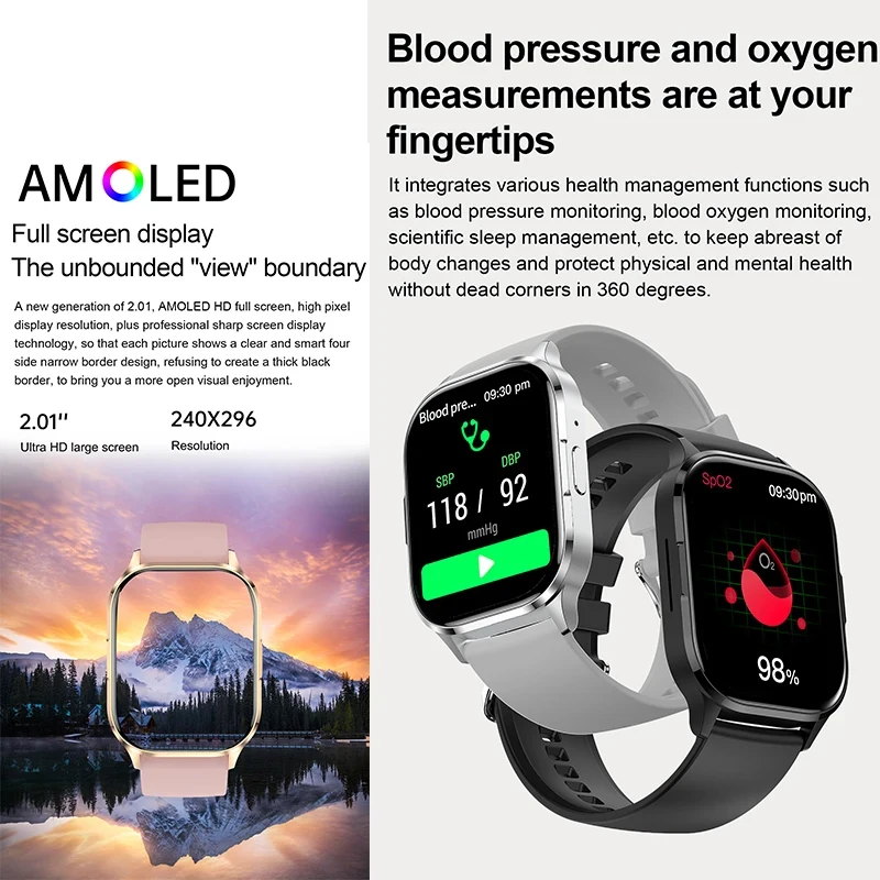 SENBONO 2024 새로운 AMOLED Smartwatch 남성 블루투스 통화 피트니스 트래커 IP67 방수 스마트 시계 남성 여성 IOS 안드로이드
