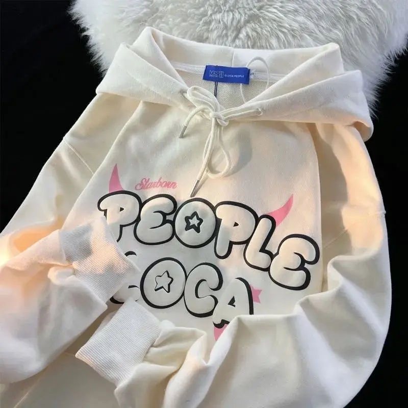 

American oversize letter print hooded sweatshirt for women spring and autumn loose lazy style jacket trend y2k hoodies women