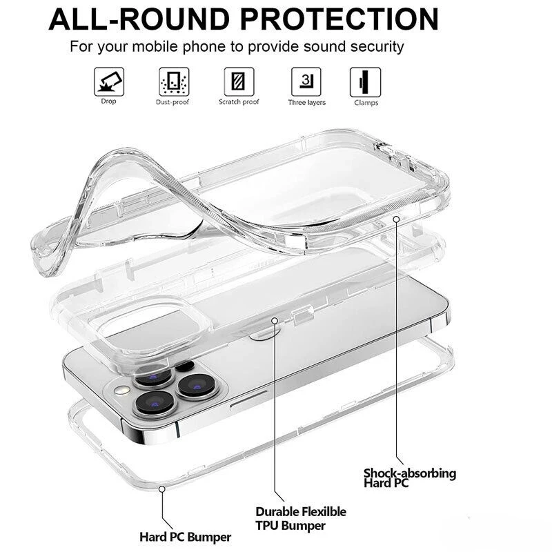 Militärisch robuste, transparente 3-in-1-Schutzhülle für iPhone 17, 14, 15, 16 PLUS, 11, 13, 18 Pro Max, MINI, SE, AIR, 17E, 16E – Detail 3