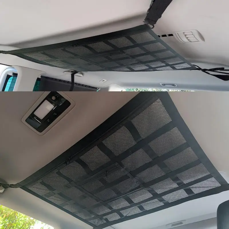 Poche de filet de chargement de plafond de voiture, 31.5 « x21.6 »  Renforcer la charge et s'affaisser Moins de double couche Mesh Organisateur  de stockage de toit de voiture, camion Suv