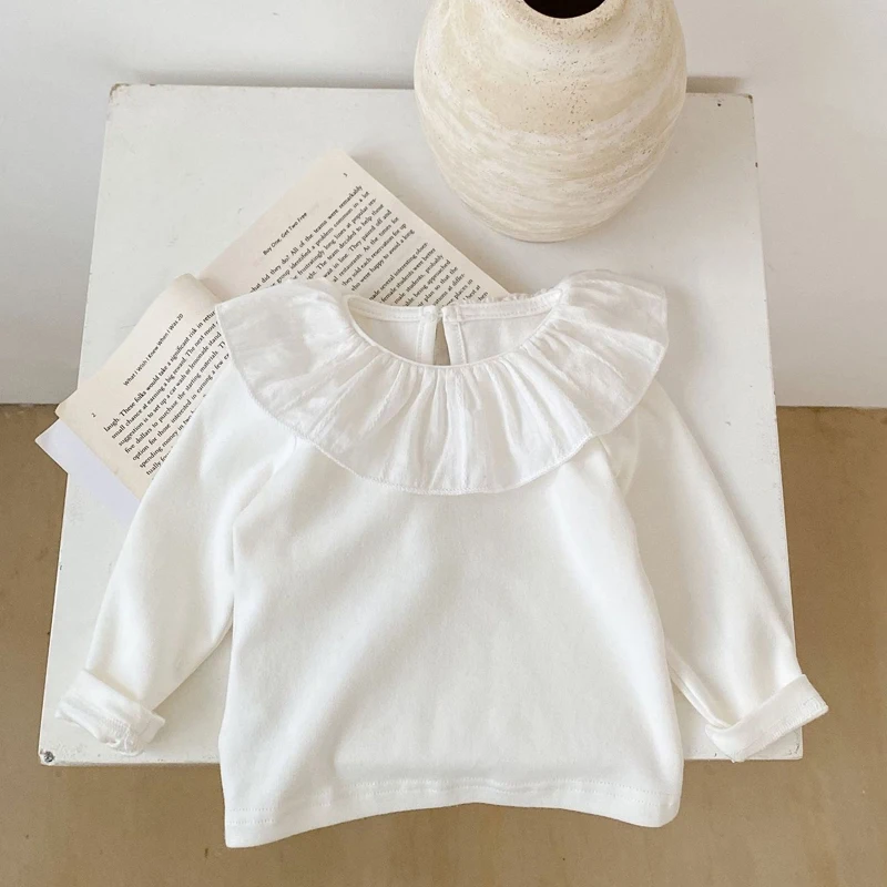 New autumn baby clothing, 0-2 year old girls, lotus collar flower solid color top, T-shirt 1