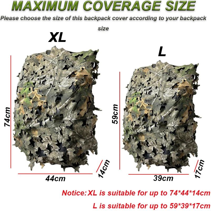 3D Bionic Leaf Shape Backpack Cover Iaser Cutting Outdoor Hunting Camo Backpack Cover Hunting Backpack Accessories 3