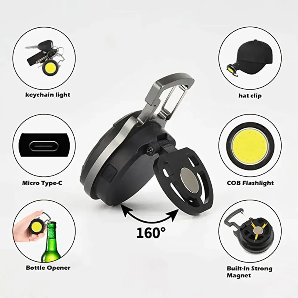 COB Mini Flashlight Type-C Charging Multi Functional Super Bright Waterproof Outdoor Camping Lighting Magnetic Work Light camping light,portable flashlight