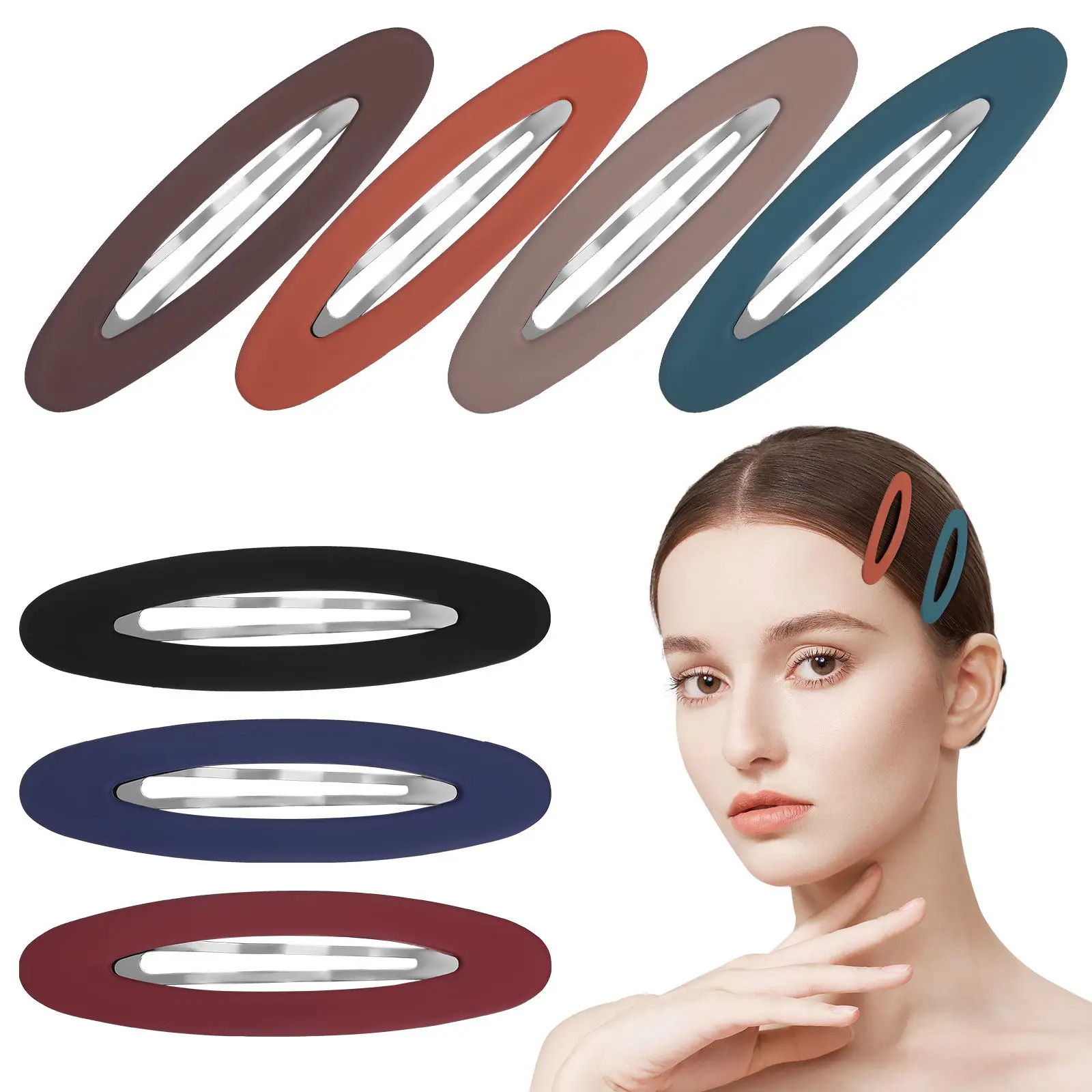 7Pcs 스냅 헤어 클립 여성용 타원형 매트 심플 클립 십대 소녀용 플랫 논슬립 헤어 바레트 여성용 바레트