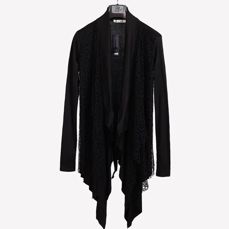 Spring Autumn Knitted Trench Coat Long Cardigan Mens Korean Fashion Knitwear Vintage Street Casual Jackets And Coats