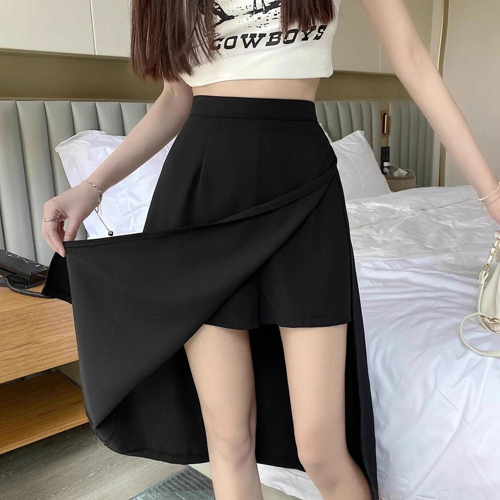 

Женская Асимметричная юбка с высокой талией, черная трапециевидная юбка средней длины с разрезом, винтажная одежда в стиле Харадзюку, Новинка лета 2023