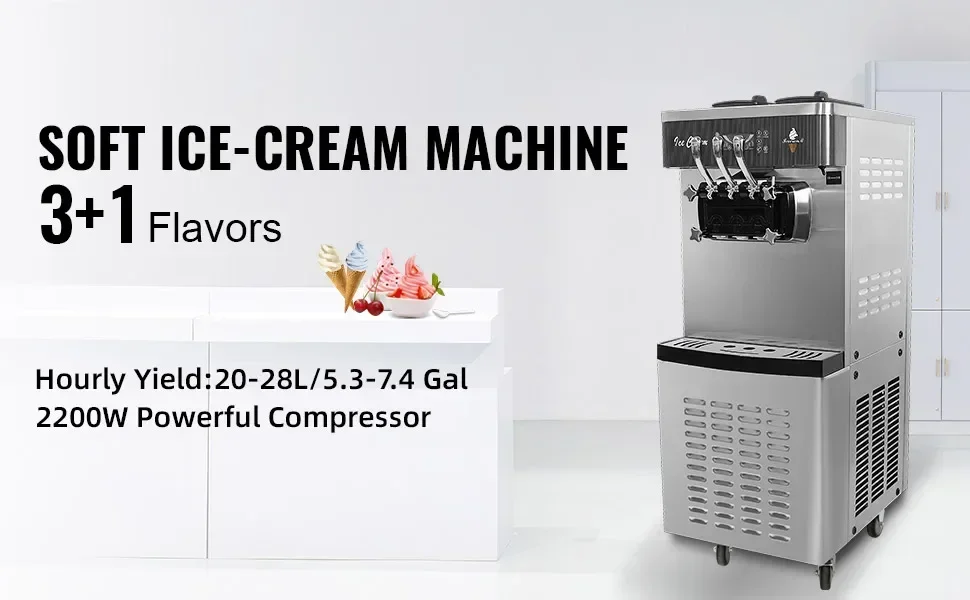 SIHAO Commercial Ice Cream Machine 1400W Fast Freezing Dessert Shop Equipment 16-20L/H Stainless Steel Frozen Display System