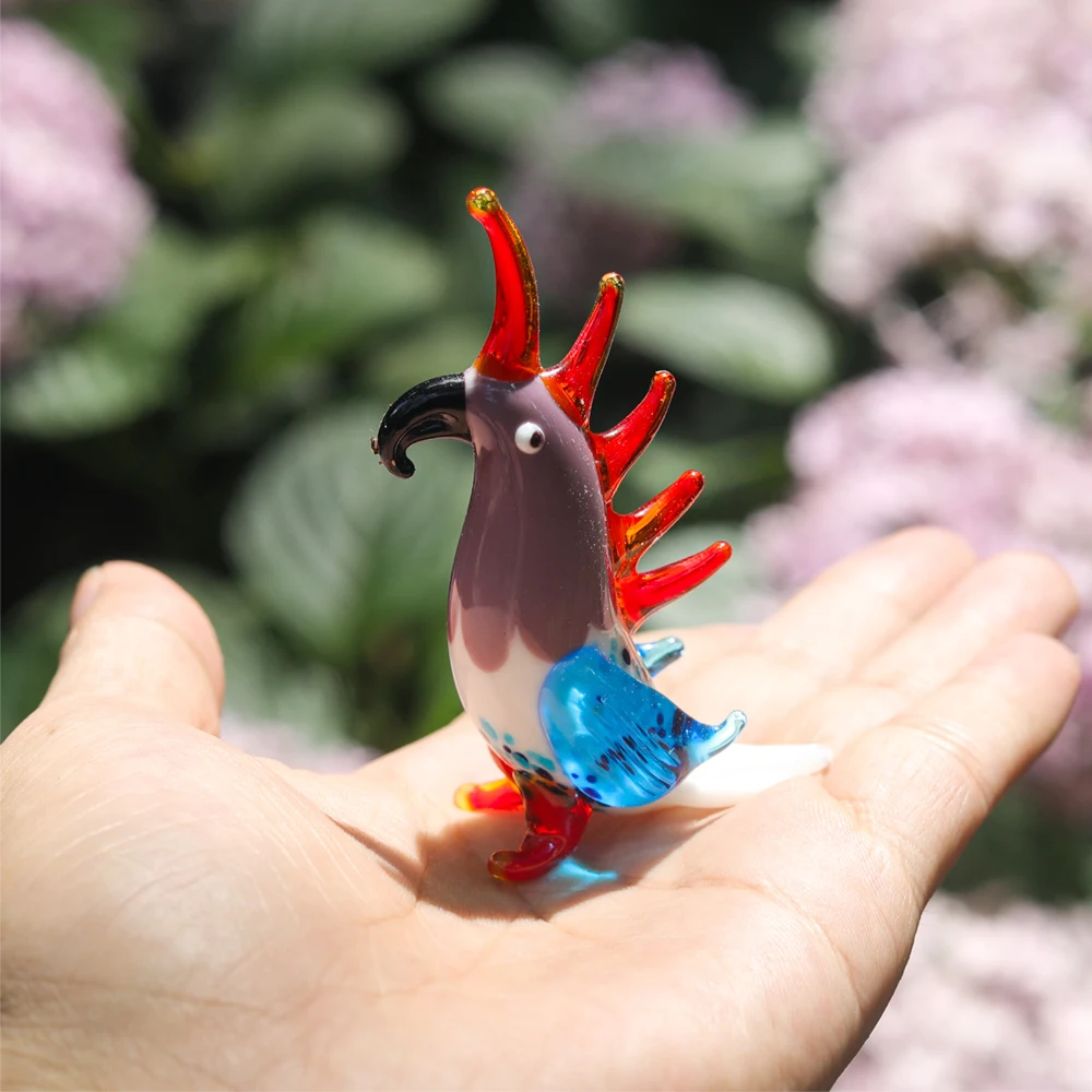 Handmade Mini Blown Multicolor Glass Parrot Figurine Collectible Paperweight Crystal Animal Statue Ornament Decorative Gift