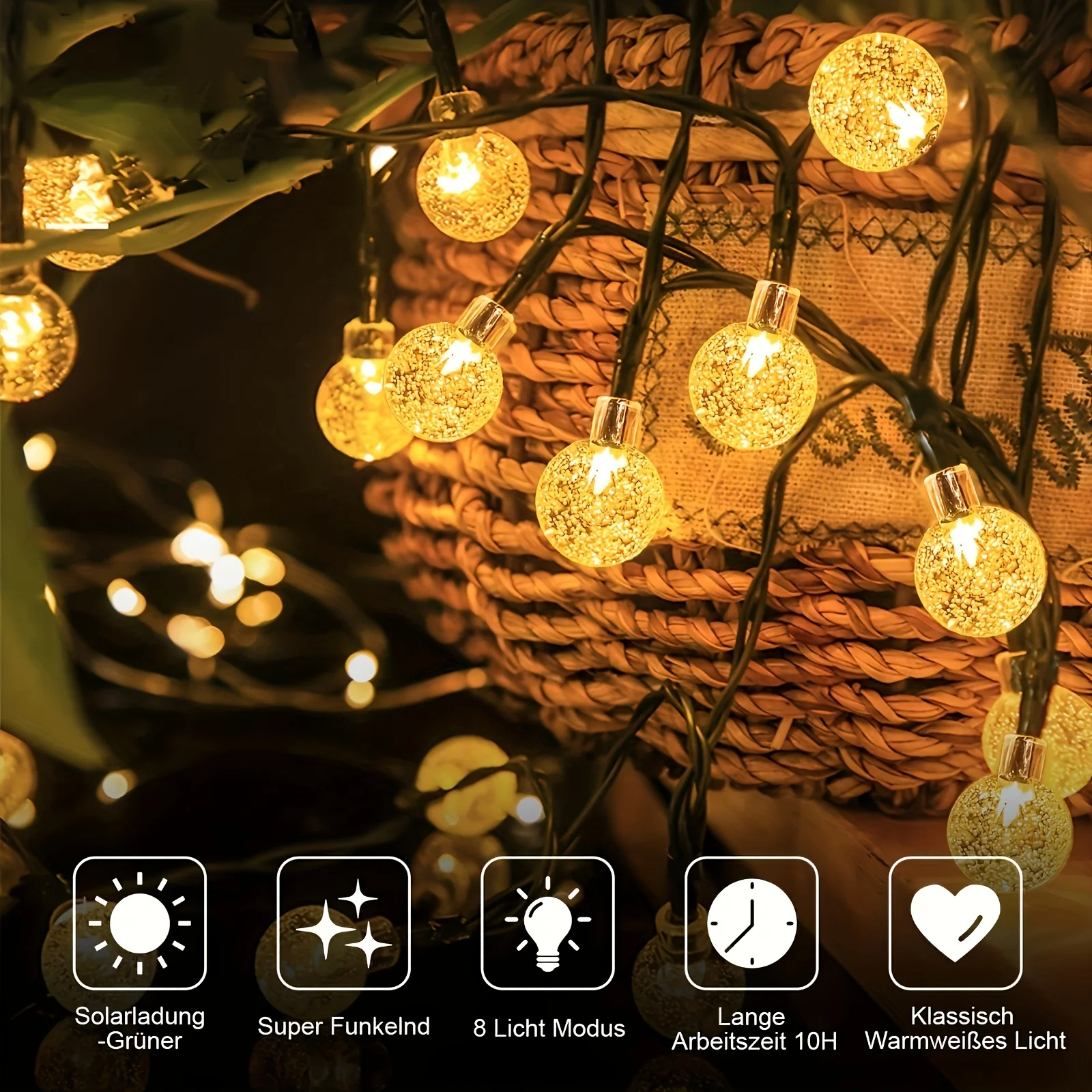 10m Crystal Ball Fairy String Light Christmas Lightings USB 8Modes Waterproof Warm Light Remote Control for Wedding Garden Decor