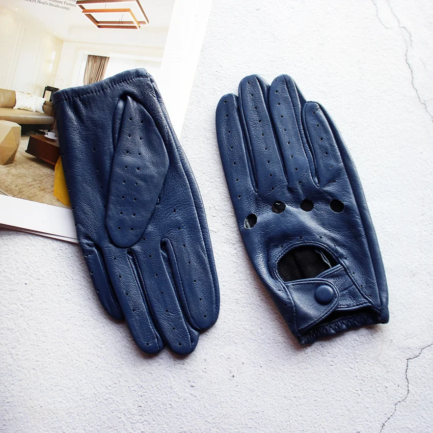 Women's Summer Full Finger Leather Gloves Breathable Single-Layer Sheepskin Fashionable Short Motorcycle Riding Gloves