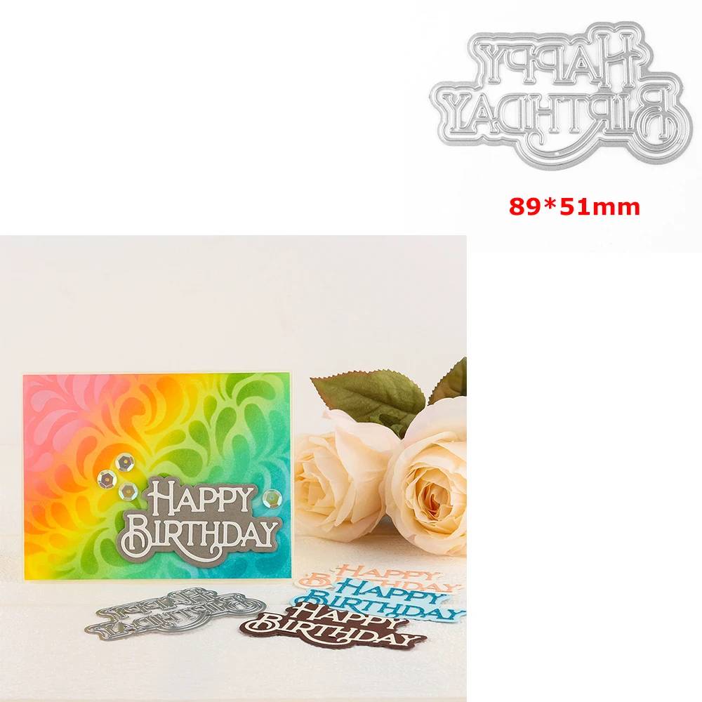 

English Words Happy Birthday Metal Cutting Dies Shadow Die Cut for DIY Scrapbooking Paper Card Decorative Gift Cards Making