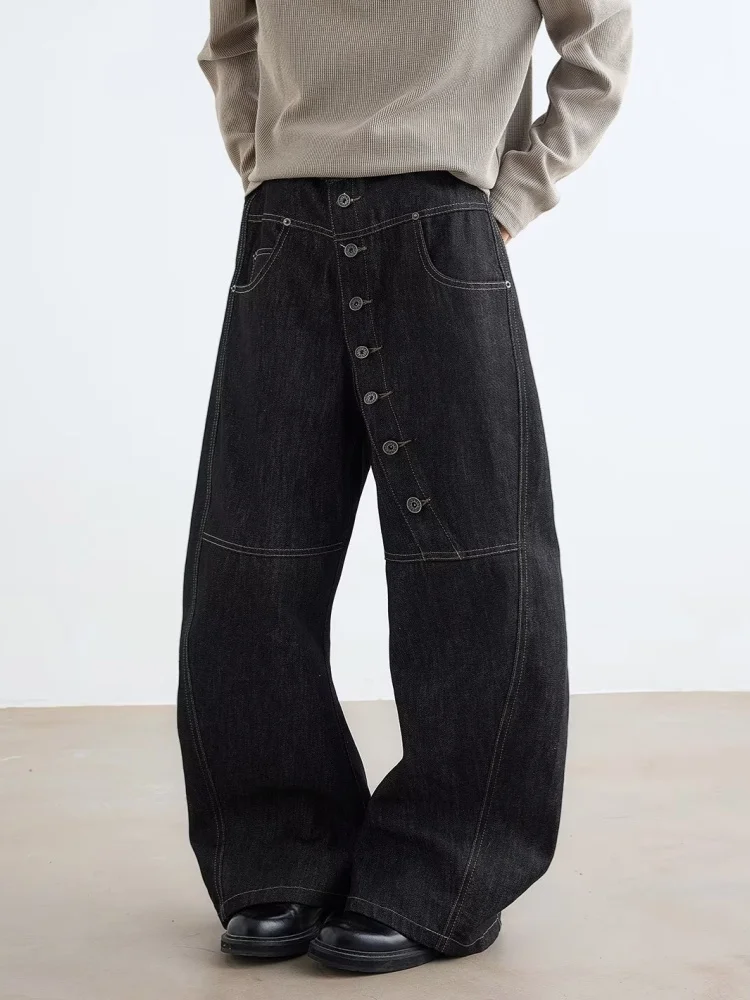 2026 Cyber Y2K Streetwear Schwarze Baggy Jeans mit Knopfdesign für Herren – Lässige, gerade geschnittene lange Hosen (Pantaloni Uomo) – Detail 10