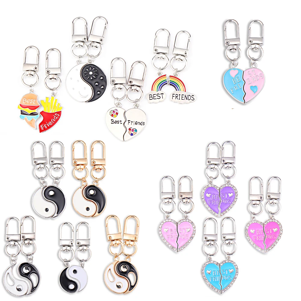 DIY Mode Herz geformt Spleiß Alphabet Regenbogen Klatsch Einhorn Schlüssel besten Freund Schlüssel bund Rucksack Anhänger Freundschaft Geschenk