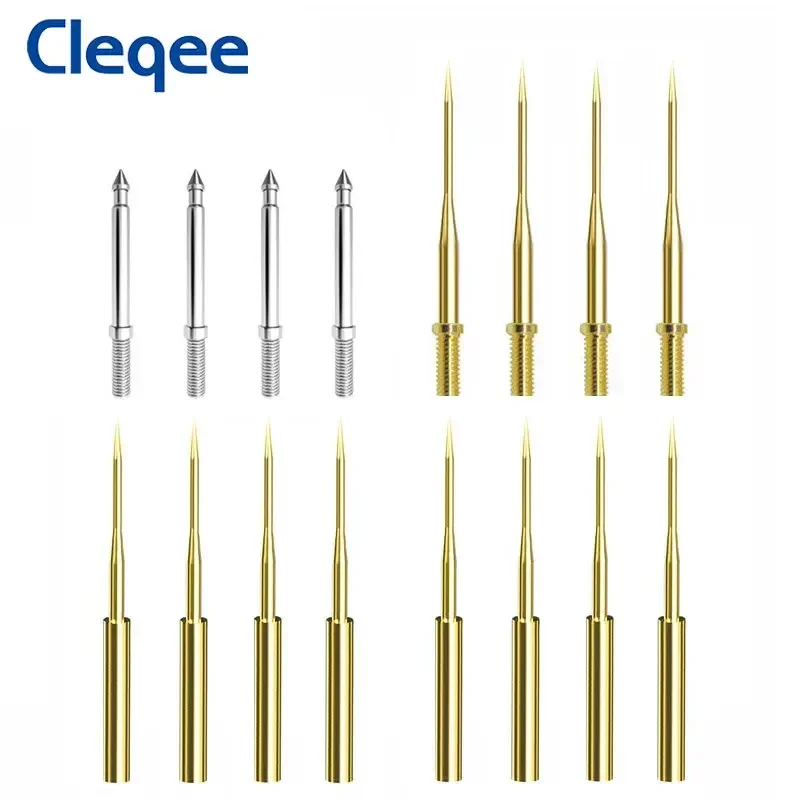 Cleqee P8003.1 1mm/2mm Replaceable Needles Pin with Thread or no thread Test Probe Kit 1mm Gold Plated Sharp & 2mm Thick Needles