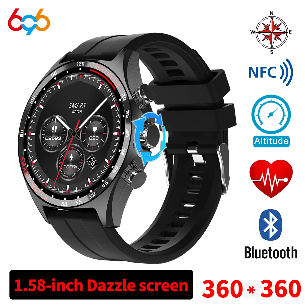 

New BT Call Smartwatch Men NFC SOS Heart Rate Blood Oxygen Monitor Smart Watches Compass Waterproof Bracelet GPS Movement Track
