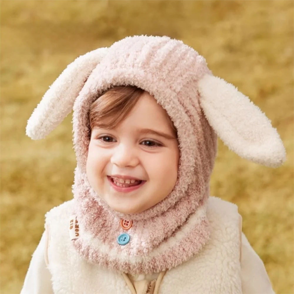New Cute Cartoon Ear Protection Cap Cold Proof Windproof Hat Scarf One-Piece Keep Warm Pullover Hat