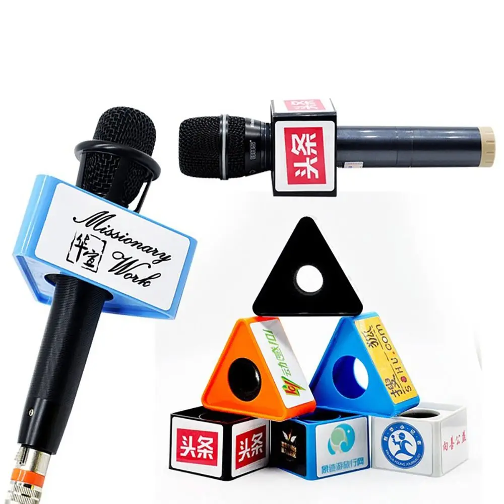 Universal Microphone Logo Flag Replacement DIY Microphone Flag Station Waterproof Mic Cube Stand Mic Interview Box Accessories