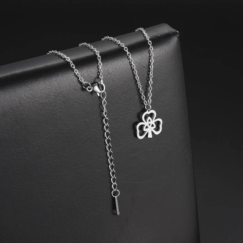 Dawapara Kleeblatt-Glückshalskette, dreiblattiges Herz, Dreifaltigkeitsknoten, irisches St. Patrick-Symbol, Charm, Edelstahl, religiöses Amulett – Detail 22