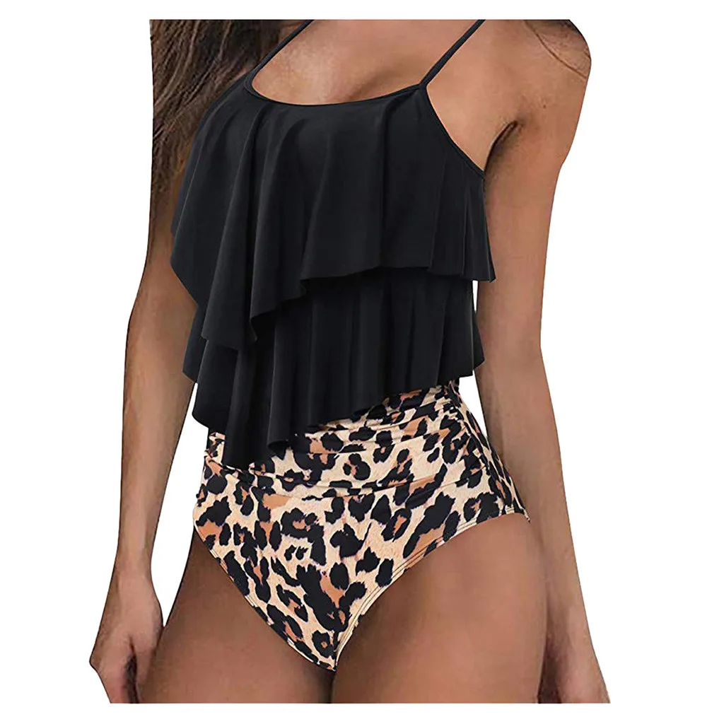 

Women's Bikini Two Piece Swimsuit Sexy Ruffle Halter Tankini Swimsuit Bikini Fashion Printed High Waist Beachwear Swimwear