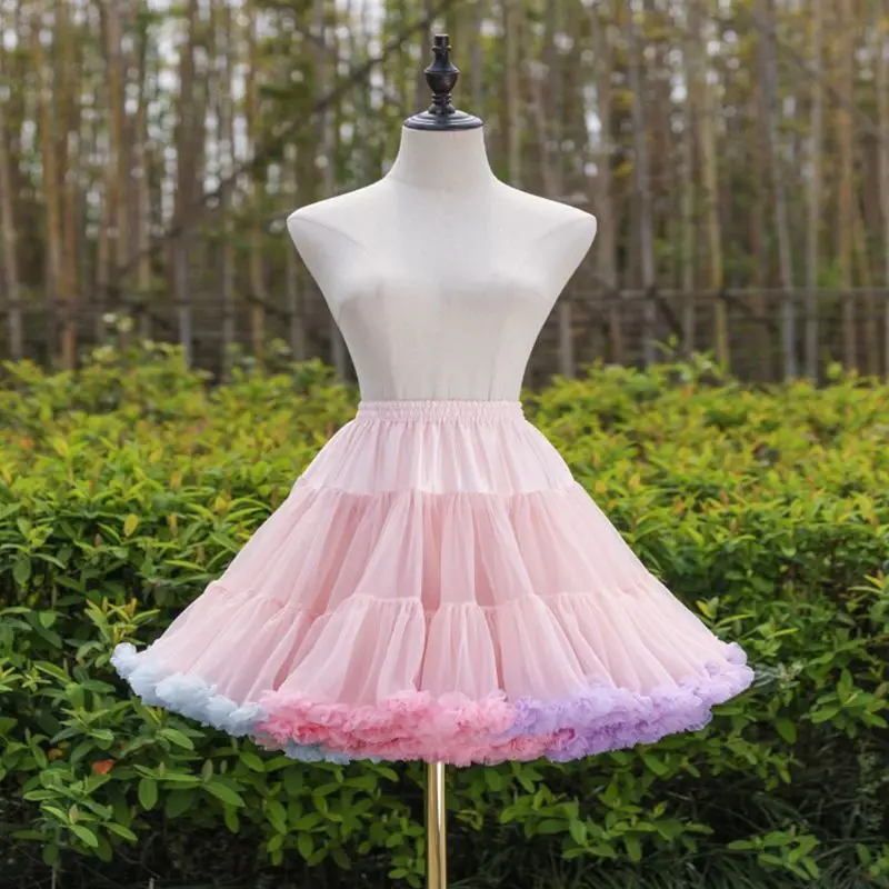 Womens Elastic Waist Puffy Tulle Petticoat Skirt Rainbow Cloud Short Tutu Princess Ballet Dance Lolita Cosplay