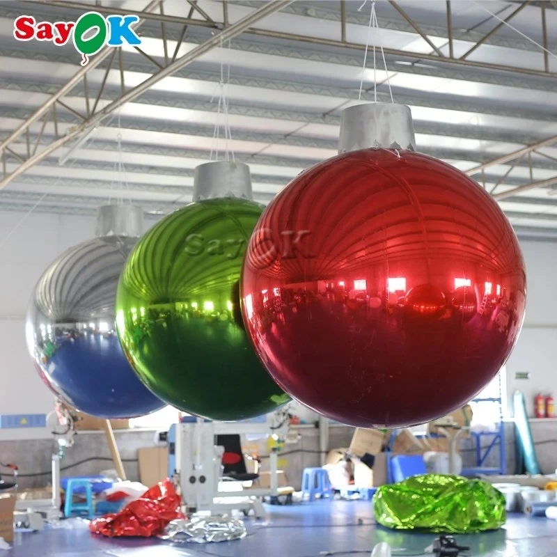 SAYOK Inflatable Reflective Ball with Cap Large Polished Mirrored ...