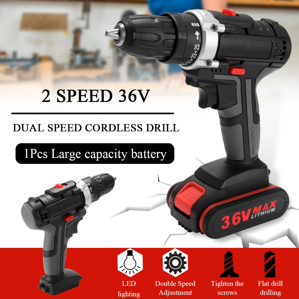 

36VF Electric Impact Drill 2 in 1 Electric Cordless Lithium-Ion Battery Mini Electric Power Screwdriver 2 Speed Power Tools