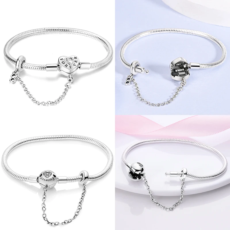 Heiße Verkäufe 925 Sterling Silber Armbänder Für Immer Liebe Schmetterling Herz Armband Fit DIY Charms Perlen Mode Frauen Schmuck 17-20 CM – Detail 4