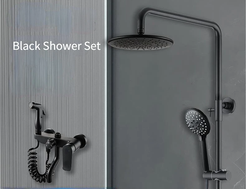 Description Picture 2 of itemBlack Shower System Copper Four-function  Set Pressurized Hand Spray Gun Hot and Cold Sprinkler Bathroom Rain