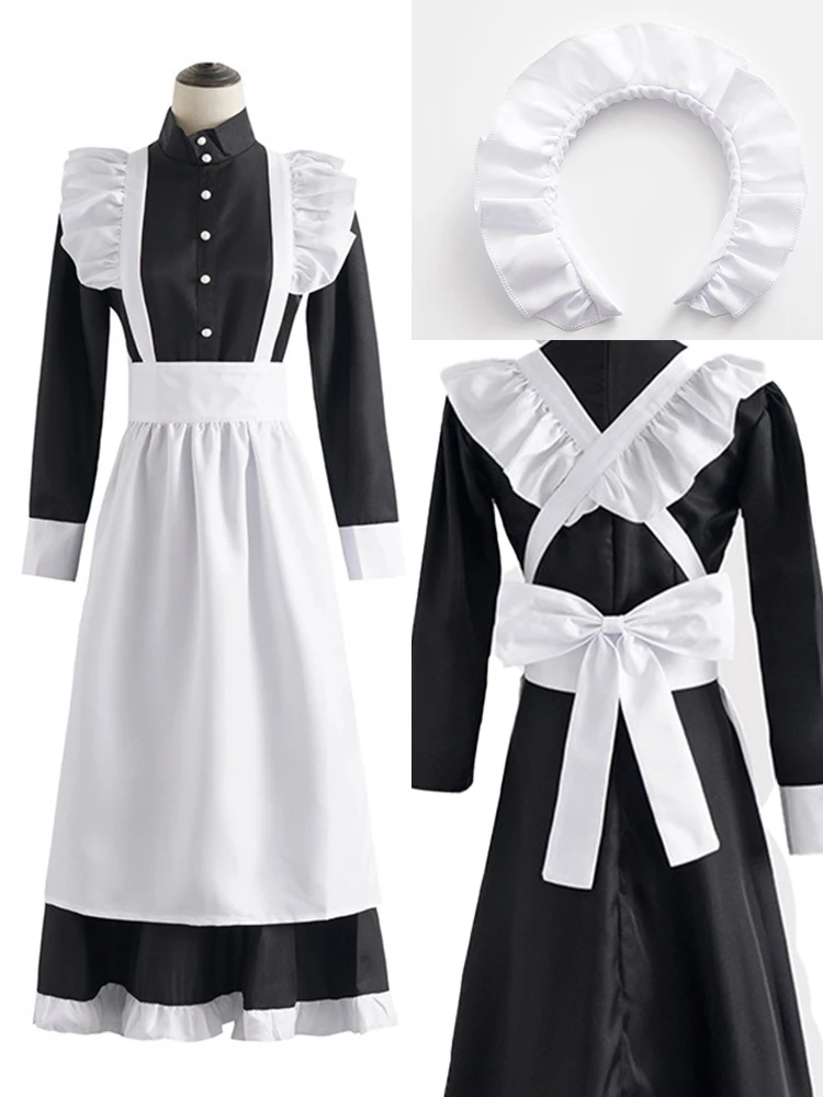 Vintage Maid Cafe Workwear Cosplay Costumes Party Waitress Outfit Plus Size Erotic Kawaii Men Women Cute Bowknot Lolita Dress