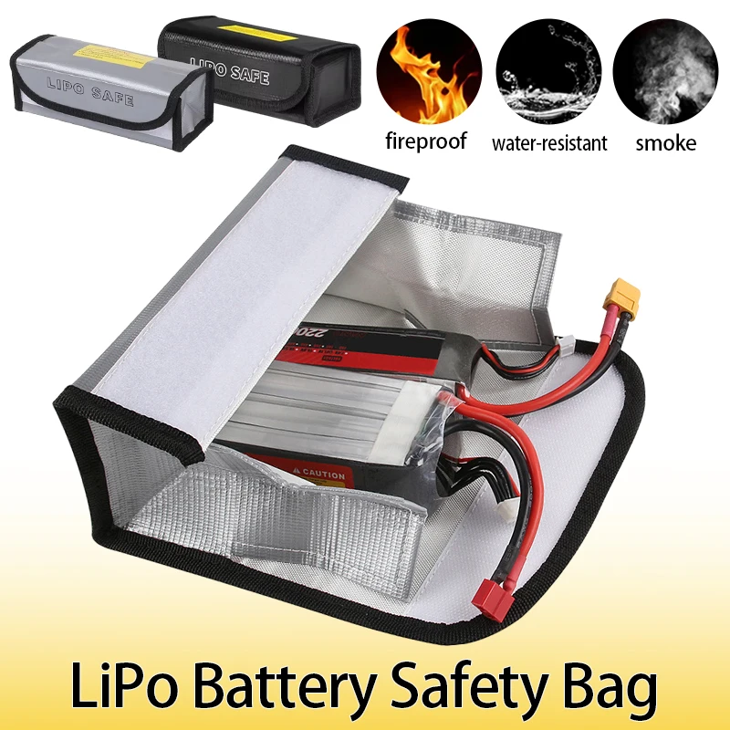 Batterie Lipo insérée dans le sac ignifuge antidéflagrant, fermeture éclair sécurisée