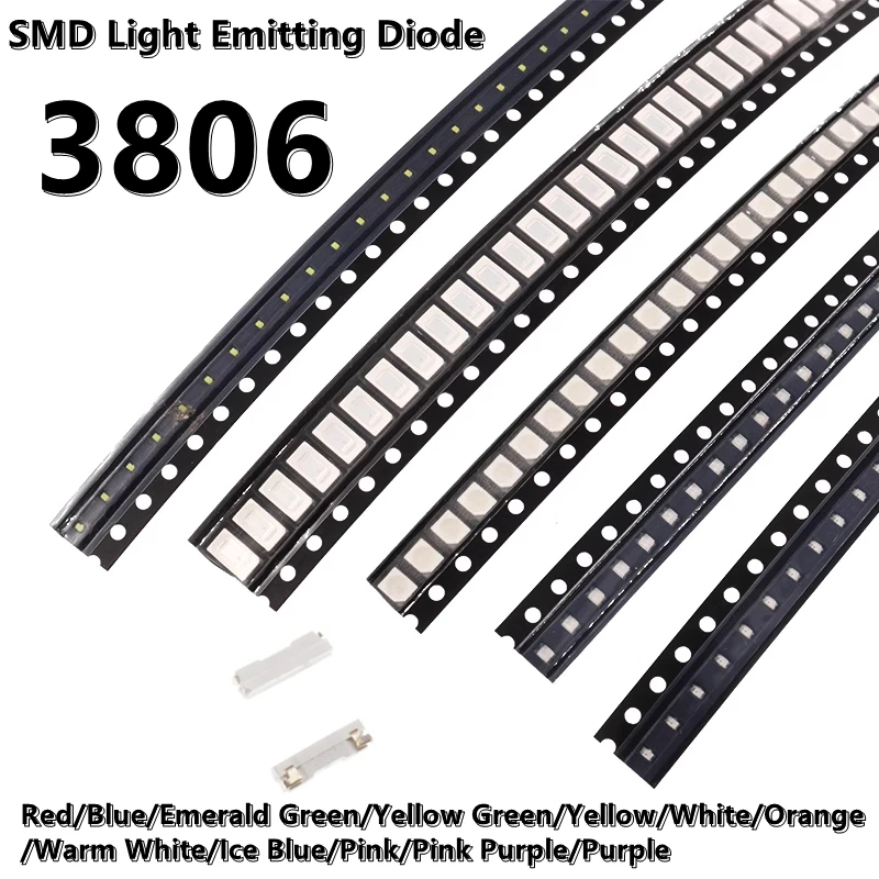 3806 SMD 측면 조명 LED 발광 다이오드 램프 구슬, 노란색, 파란색, 녹색..
