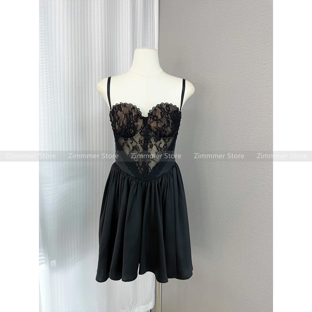 

Europe and the United States niche sexy lace bustier dress black spicy girl backless party small dress A word short dresses