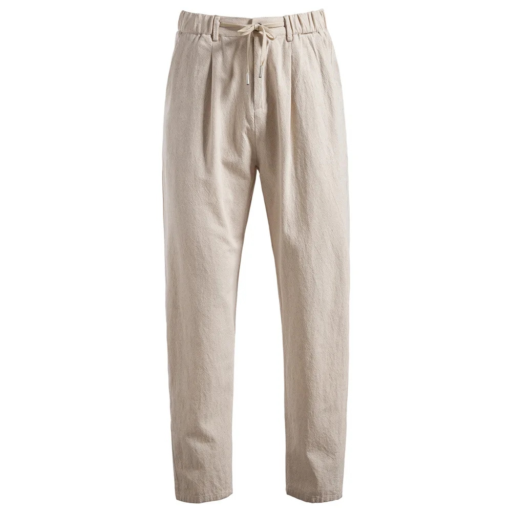 Men's Cotton Linen Casual Pants, Spring Summer Relaxed Fit Breathable Trousers, Euro Streetwear Loose Beach Long Pants
